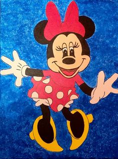 a drawing of minnie mouse on a blue background