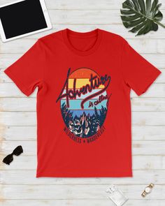 Adventure Calling Wilderness Wanderlust T-Shirt - Red what to bring hiking, funny hiking, hiking gifts for him #hikinggifts #camping #campinggifts, dried orange slices, yule decorations, scandinavian christmas Hiking Picture Ideas, Hiking Gifts, Yule Decorations