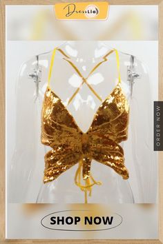 Vintage Sparkly Butterfly Sequin Crop Top Yellow Party Top With Sequins, Yellow Party Tops With Sequins, Yellow Sequined Top For Party, Beach Fitted Sequined Crop Top, Sparkly Butterfly Top, Area Butterfly Top, Crop Tops Butterfly, Multicolor Sequin Crop Top, Sequin Crop Top