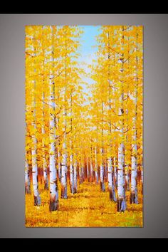 an oil painting of yellow trees in autumn