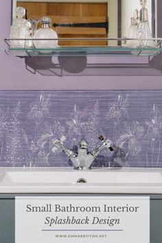 This hand-illustrated floral grey splashback from Emma Britton's 'Maple' collection makes the perfect complement to small bathrooms in need of a refresh. The delicate floral design offers a contemporary bathroom look, in a cool grey colour scheme that is certainly timeless. Use this floral splashback design as a vanity splashback in a small bathroom, as a beautiful yet function solution to splashes and steam. Browse other designs in Emma's decorative splashback collections and order samples at www.emmabritton.net Vanity Splashback, Shower Splashback, Bathroom Schemes, Grey Splashback, Small Sinks, Bathroom Splashback, Splashback Ideas, Grey Colour Scheme, Bath Surround