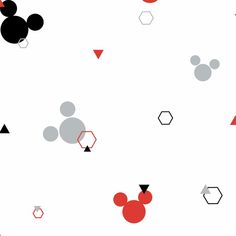 mickey mouse wallpaper with red, black and grey shapes on it's surface