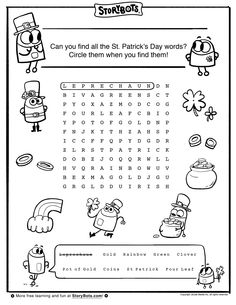 the st patrick's day word search is shown in this printable worksheet