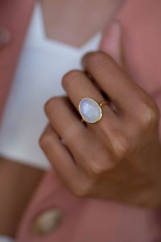 Moonstone Gold Plated Ring *  Statement Ring * Gemstone Ring * Rainbow Moonstone * Gold Ring  * BJR241 Gold Moonstone Ring, Ring Female, Cold Style, Etsy Gold Ring, Labradorite Ring, Personalized Rings, Plated Ring, Gold Plated Rings, Opal Ring