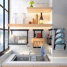 the kitchen is clean and ready to be used for cooking or cleaning up some dishes