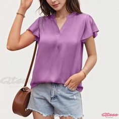 Qteee - Sophisticated Pearl Lustrous Satin Short-Sleeve Dress Shirt Satin Short, Short Sleeve Dress Shirt, Short Sleeve Dresses, Dresses With Sleeves, Dye, Short Sleeves, Satin, Sleeve Length, Clothes