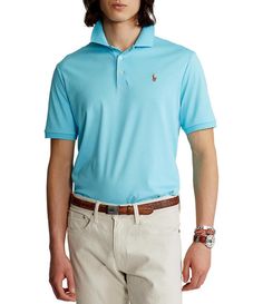 From Polo Ralph Lauren&#x2C; this polo shirt features:ribbed polo collarshort sleeves with ribbed armbands3-button placketmulticolored signature embroidered pony at the left chesteven vented hemclassic fit pullover construction cottonmachine washImported. Fitted Polo Shirt With Ribbed Collar For Golf, Cotton Polo Shirt, Cotton Polo, Soft Shorts, Dillard's, Polo Ralph Lauren Mens, Short Sleeve Polo, Cotton Shorts, Polo Ralph