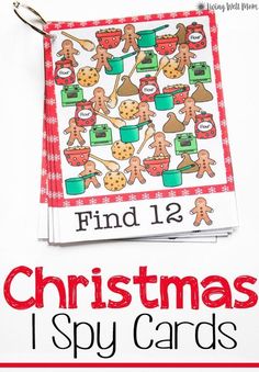 christmas i spy cards with the words find 12 on them