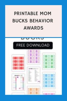 Printable Mom Bucks Behavior Awards free download with various colorful templates displayed. Custom Garage Cabinets, Welcome To The Family, Beauty Crafts