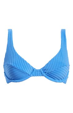 This textured bikini top features a supportive underwire and shaped cups for all-day comfort at the beach. Clasps at back Adjustable straps Lined 95% polyester, 5% elastane Machine wash, dry flat Imported Textured Beachy Swimwear For Pool, Blue Textured Swimwear For Swimming, Blue Textured Swimwear For Pool, Textured Blue Swimwear For Pool, Blue Textured Beachwear Swimwear, Textured Blue Beachwear Swimwear, The Loop, Billabong, At The Beach