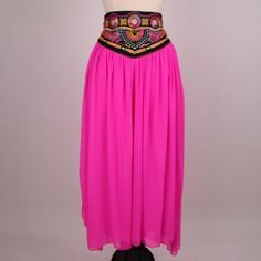 Unique!!!! South American Embroidered Hot Pink Chiffon Skirt.... Rare To Find.... This Is Perfect For A Beach Get-Together Or A Romantic Hide-Away... Size: Fits A Small/Medium. Please See Measurements Waist- 14 Inches Across (Stretches To 17 Inches) Length- 39 Inches This A Skirt For A Women Who Wants Something Exotic, Rare, And With Detailed-Workmanship. Condition: Excellent Condition. New Without Tags Material: Polyester/Elastane. No Closures. Double Layer Chiffon (Minimally Sheer) Please Ask Fitted Pink Skirt For Festival, Bohemian Chiffon Skirt For Party, Bohemian Chiffon Party Skirt, Pink Skirt For Dance In Summer, Pink Summer Dance Skirt, Pink Bohemian Long Skirt Dress, Pink Fitted Maxi Skirt, Pink Skirt For Summer Dance Events, Pink Skirt For Summer Dance