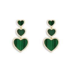 Malachite Heart Earrings - APM Monaco Rachel Green Outfits, Apm Monaco, Jewelry Illustration, Malachite Jewelry, Green Heart, Necklace Sizes, Stone Settings, Gold Plated Sterling Silver, Heart Earrings