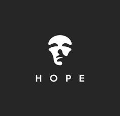 a black and white logo with the word hope written in bold font, on a dark background