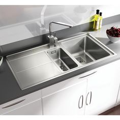 stainless steel kitchen sink with drainer and faucet