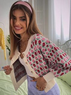 Cute Long Sleeve Spring Cardigan, Trendy Floral Print Cardigan For Spring, Bohemian Floral Print Winter Cardigan, Casual Patterned Long Sleeve Cardigan, Casual Long Sleeve Patterned Cardigan, Casual Long Sleeve Floral Print Cardigan, Casual Multicolor Floral Print Cardigan, Trendy Floral Print Cardigan, Multicolor Floral Print Long Sleeve Cardigan