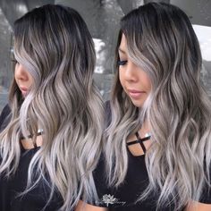 Dark Silver Hair, Silver Hair Color Ideas, Silver Ombre Hair, Really Curly Hair, Silver White Hair, Black Hair Bows, Mushroom Brown, Gorgeous Hair Color