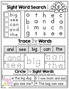 worksheet for beginning and ending sounds with pictures to help students learn sight words