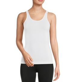 From Modern Movement, this tank features:convertible scoop to v-necklineSleevelessSeamlessWide strapsReversiblePullover constructionCotton/nylon/spandexMachine wash/tumble dryImported. Seamless Micro-elastic Tank Top For Yoga, White Seamless Stretch Vest, White Stretch Vest With Tank Straps, Compressive Scoop Neck Tank Top With Adjustable Straps, Stretch Tank Activewear With Adjustable Straps, Seamless Camisole Tank Top For Workout, White Stretch Tank Top, Stretch Seamless Tank Strap Camisole, Stretch Seamless Camisole With Tank Straps