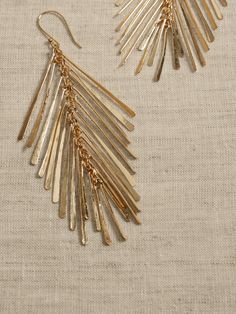 Brass Feather Tassel Earrings | Aureus + Argent | Banana Republic Gold Feather Earrings For Party, Gold Feathered Jewelry For Parties, Gold Feather Earrings As A Gift, Gold Feather Earrings For Gift, Chevron Earrings, Earrings Chandelier, Feather Wedding, Gold Feathers, Women's Jewelry And Accessories