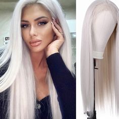 22” White Silver Straight Lace Front Wig *New* Arrives New Synthetic Human Blend Lace Front Wig. Color & Texture As Shown 150-180 Density You Can Cut , Curl , And Style This Wig Heat Resistant Up To 315f 22.5 In Circumference Hand Tied - Check My 5 Star Reviews You Could Cut The Front Lace To Blend As Your Own Hairline I Do Not Trade On Any Of My Wigs Don’t Forget To Bundle With The Got2b Ultra Gel Or Ghost Bond To Save 10% Off $$$ White Hair Wig, Platinum White Hair, Mermaid Inspiration, Quick Braids, Straight Lace Front Wig, White Hair Color, Loose Waves Hair, Ombre Wigs, 100 Remy Human Hair