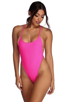 Bring a touch of upscale chicness to the pool party with this trendy one piece swim suit. It features a scoop neckline. spaghetti straps that cross at the back. high-cut hips and a cheeky bum.Model is 5'7" with a 34" bust. 24" waist and 36" hips. She is wearing a size small.RETURNS ACCEPTED ONLY WHEN ALL TAGS AND HYGIENIC PROTECTION ARE INTACT. Trendy One Piece, Female Wrestling, Cami Midi Dress, Swimsuit Sale, Swimming Outfit, Early Spring Outfits, Current Fashion Trends, Swimsuit Fashion, One Piece Swim