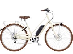 a bicycle is shown with brown rims on the front and back tire, as well as white background