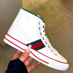 Rare. Classic Gucci White High-top Sneakers Sporty Style, Gucci White Sporty High-top Sneakers, Gucci Casual High-top Sneakers With Branded Heel Counter, Casual Gucci High-top Sneakers With Branded Heel, Sporty Gucci White High-top Sneakers, Casual Gucci High-top Sneakers With Branded Heel Counter, White Sporty Gucci High-top Sneakers, Gucci White Leather High-top Sneakers, White Gucci Leather High-top Sneakers