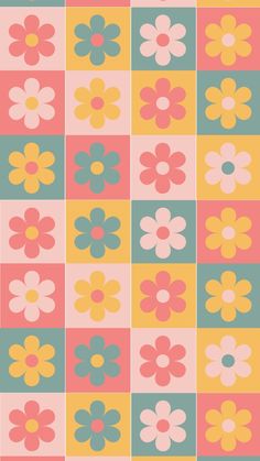 a colorful flower pattern with squares in the background