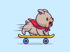 a cartoon dog riding a skateboard with a bandanna around it's neck