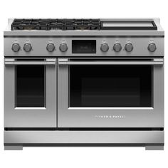 an oven with two burners and three doors on the front, in stainless steel