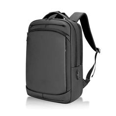 a black backpack is shown on a white background