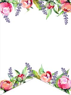 a watercolor painting of flowers and leaves on a white background with space for text