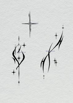 some kind of tattoo design on the side of a white paper with black ink and stars