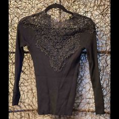 Bought This At A Boutique And It Doesn't Have Tags, But It Is Very Small And Fitted, Super Cute For An Evening Out. Black Lace Over A Knit Top. New Without Tags I Lightened This Up So You Could See The Lace, But It Is Solid Black. Winter Stretch Lace Top, Black Fitted Knit Top For Evening, Fitted Black Knit Top For Evening, Black Crew Neck Knit Top For Party, Black Knit Top For Evening In Fall, Overlay Color, Black Knit Top, Lace Overlay, Black Knit