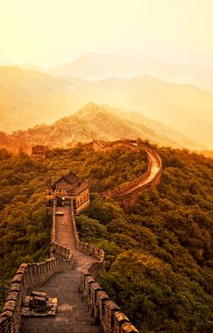 an aerial view of the great wall of china