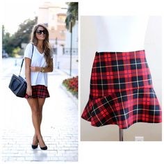 I'm 5'7 & It's Still Wearable In Length Excellent Condition - Never Worn Except To Try On Color Is A Vibrant Red ( My Pictures Made It Look Lighter) Across Waist 15 Length 13 Poly/Elastine Structured And Flouncy At The Same Time. Casual Fitted Plaid Mini Skirt, Casual Fitted Plaid Skort, Trendy Fitted Zara Skort, Zara Mini Skirt For Fall Day Out, Trendy Fitted Zara Mini Skirt, Casual Plaid Mini Skirt For Day Out, Zara Trendy Fitted Mini Skirt, Zara Fitted Skirt For Fall, Fitted Zara Skirt For Fall