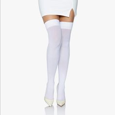 New Legs Ave White Thigh High Tights Fitted White Thigh-high Tights, White Thigh High Hosiery, White Stretch Thigh High Stockings, Classic Thigh High Tight Legwear, Classic Stretch Knee-high Legwear, Classic Knee-high Fitted Stockings, Classic Fitted Knee-high Stockings, White Fitted Over The Knee Socks, White Fitted Over-the-knee Socks