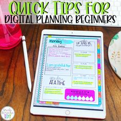 an ipad with the title quick tips for digital planning beginners