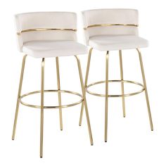 pair of white and gold bar stools