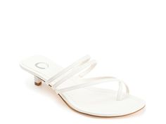 Journee Collection Lettie Sandal - Free Shipping | DSW Adjustable White Evening Sandals, White Single Toe Strap Heels For Summer, Modern White Heels For Summer, White Heels With Single Toe Strap For Summer, Chic White Low Heel Sandals, White Sandals For Summer Evenings, Chic White Sandals With Single Toe Strap, White Sandals For Evening In Summer, Modern White Strappy Sandals