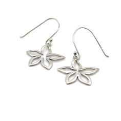 A simple pair of earrings in the shape of flowers. Material: .925 Silver Approximate Length: .75 inches from the hook Silver Petal-shaped Earrings For Gift, Sterling Silver Flower Pendant Earrings As Gift, Silver Petal Flower Earrings For Gift, Silver Hypoallergenic Flower Earrings, Silver Flower Charm Earrings, Sterling Silver Dangle Earrings With Flower Charm, Delicate Sterling Silver Flower Earrings With Ear Wire, Nickel-free Sterling Silver Flower-shaped Earrings, Sterling Silver Flower Charm Earrings As Gift