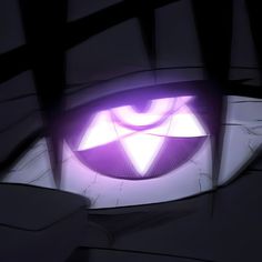 an anime character's eye is shown in the dark with purple light coming from it