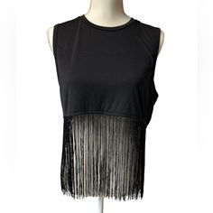 Unisex Black Sleeveless Size Medium Crop Top With Fringe Hem. Oversized. 17.5 Inches Pit To Pit. 24 Inches Long. Nwot. New To Poshmark? Please Sign Up Using Our Code Jaxxandgee And Redeem $10 Off Your First Purchase! Chic Fringe Tank Top For Summer, Sleeveless Fringe Tops For Night Out, Fitted Sleeveless Tank Top With Fringe, Fitted Sleeveless Fringe Tank Top, Sleeveless Fringe Crop Top For Night Out, Sleeveless Fringe Tank Top For Party, Sleeveless Party Tank Top With Fringe, Party Fringe Sleeveless Tank Top, Black Fringe Tops For Summer