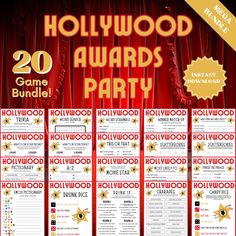 hollywood awards party game with red curtains and gold stars