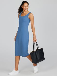 It’s a softness you have to feel to believe - meet the MicroLuxe Dress. We created the ultimate wear-anywhere, goes-with-everything dress that’s as luxuriously soft as it is versatile. Created with one-of-a-kind, innovative MicroAir Rib fabric - it’s ultra soft, ultra lightweight, and designed with a classic silhouette to pair perfectly with everything in your closet. Style #TW942 Midi Tank Dress, Bra Dress, Rib Fabric, Ribbed Midi Dress, Quarter Zip Sweatshirt, Joggers Womens, Short Leggings, Classic Silhouette, Sleepwear Women