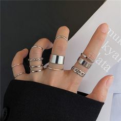 SPECIFICATIONSSurface Width: 2mmStyle: TRENDYShape\pattern: GeometricSetting Type: Tension SettingRings Type: Wedding BandsOrigin: Mainland ChinaOccasion: PartyModel Number: 17354Metals Type: copperMaterial: MetalItem Type: RingsGender: WomenFine or Fashion: FashionCompatibility: All CompatibleCN: ZhejiangBrand Name: KOTiK Black Ring Set, Black Fingers, Rings Set For Women, Steampunk Heart, Rock Rings, Girl Punk, Wedding Bride Jewelry, Ring Trends, Geometric Ring