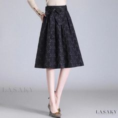 Lasaky - Designer-inspired Half-Skirted Umbrella Dress with Black Floral Pattern. Black A-line Skirt For Spring, Black Winter Dresses With Lined Skirt, Black Winter Dress With Lined Skirt, Black Lined Winter Dress, Winter Black Dresses With Lined Skirt, Elegant Umbrella, Jacquard Midi Skirt, Long Umbrella, Umbrella Dress