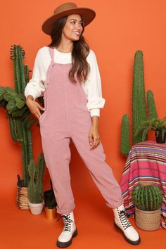 Corduroy Jumpsuit Trendy Cotton Overalls For Loungewear, Fall Cotton Overalls For Loungewear, Casual Pink Jumpsuits And Rompers For Fall, Trendy Overalls For Fall, Fall Overalls With Pockets For Loungewear, Fall Loungewear Overalls With Pockets, Casual Corduroy Overalls For Fall, Casual Fall Corduroy Overalls, Casual Winter Corduroy Overalls