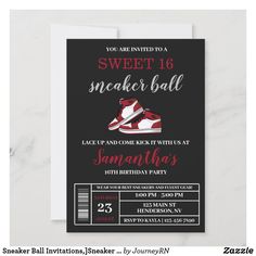 Sweet 16 Sneaker Ball, Ball Sweet 16, Sweet 16 Shoes, Sneaker Ball, Sweet 16 Themes, Ball Birthday Parties, Sweet Sixteen Invitations, Ball Birthday, Sweet Sixteen Birthday