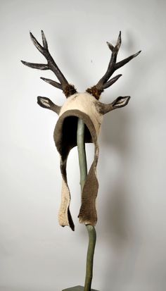 a deer head with antlers on top of it